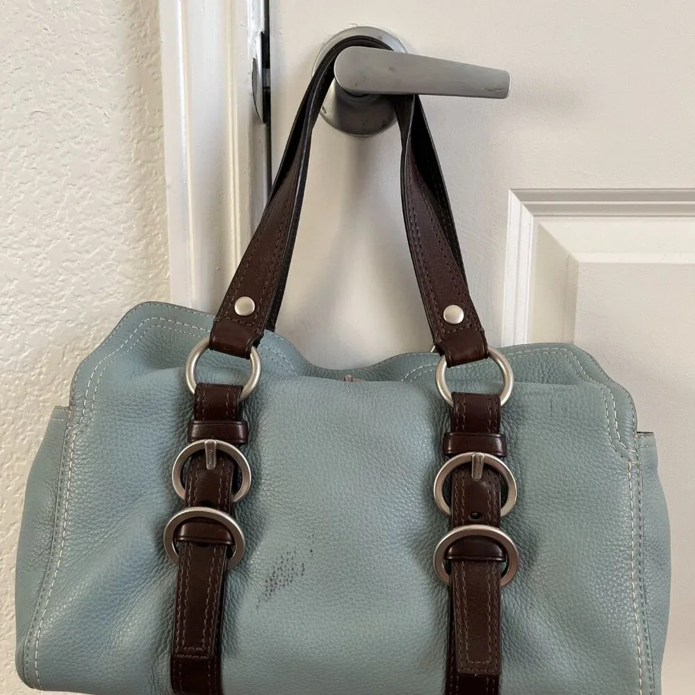 COACH ~ Blue/Brown F12334 Pebble Leather Chelsea Satchel w/ Silver Hardware - Picture 4 of 14